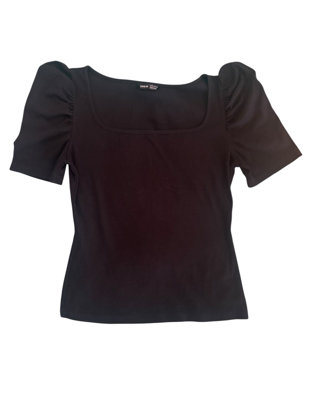 SHEIN Black Square Neck Puff Sleeve Tee